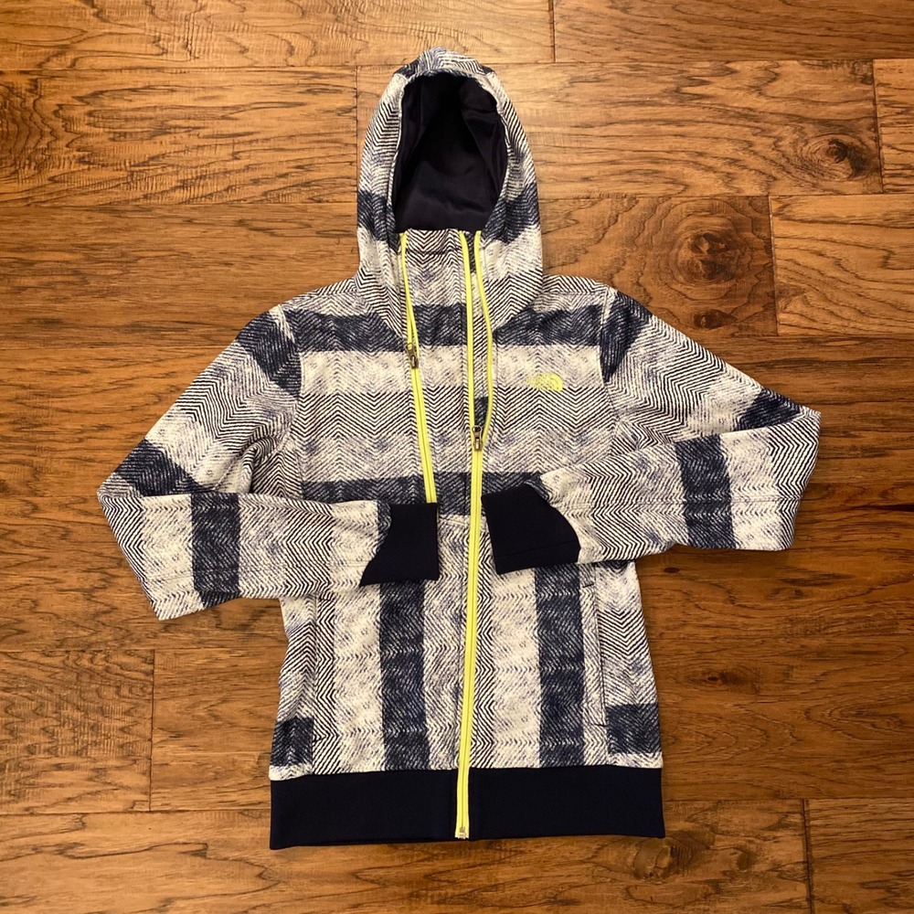 The North Face Thatch Hoodie Women XS Blue Herringbone Fleece Jacket CU68 F14